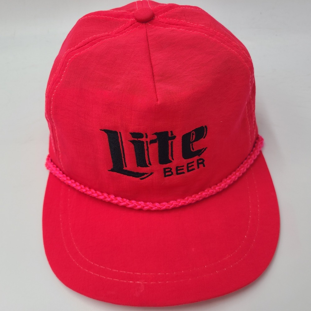 Vintage Miller Lite Hat Snapback Red Black Pink Rope Beer Spring Break Nylon Men